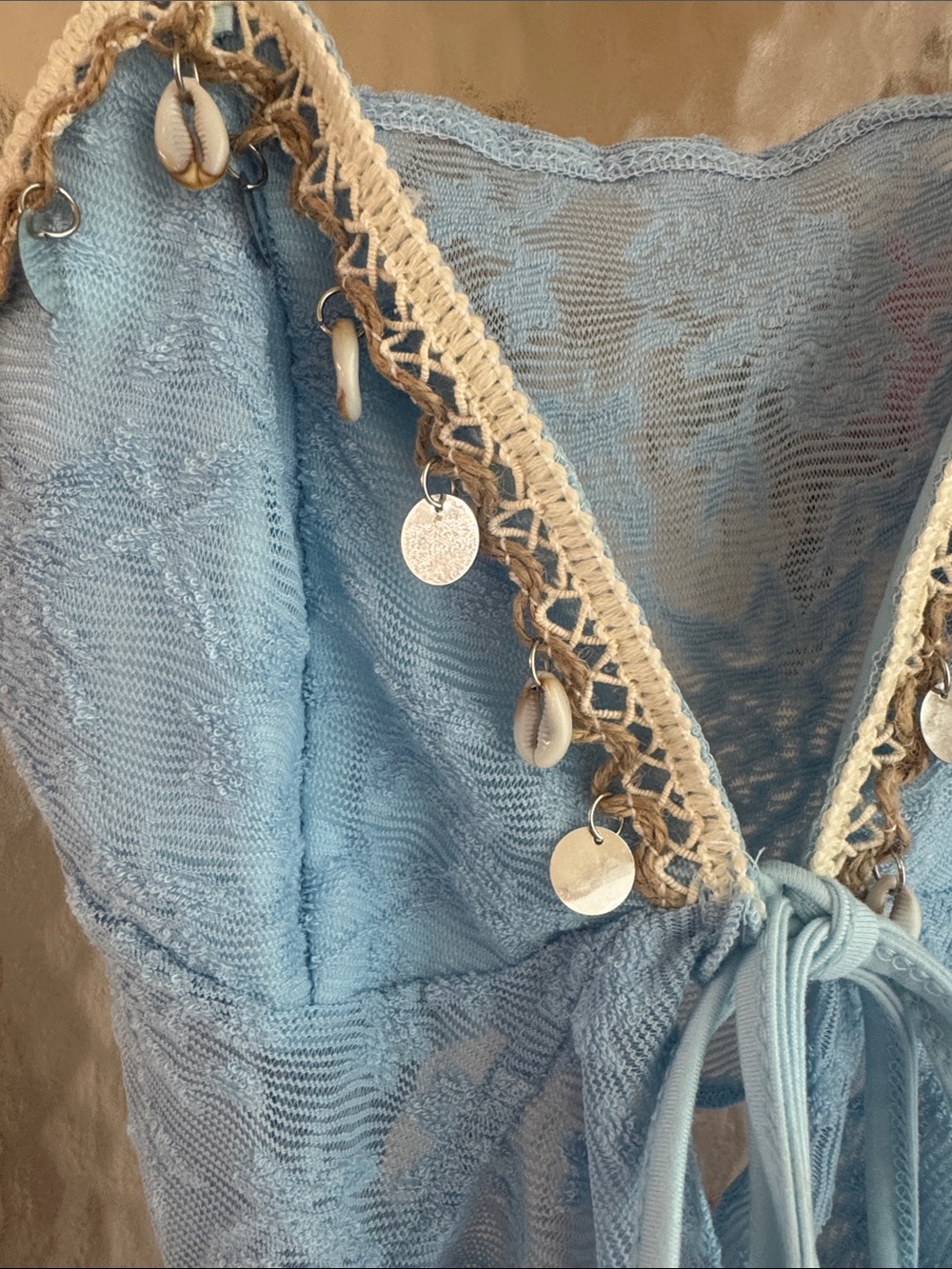 Light Blue Lace-Trim Tie-Front Cami Top - Picture 4 of 6